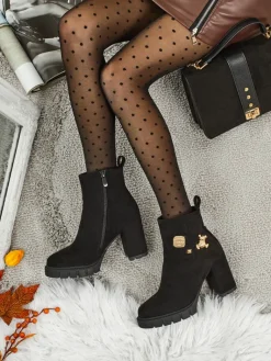 Botki damskie eko zamszowe na słupku Bearr Botki Z Delikatnym Ociepleniem|Botki Na Słupku