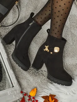 Botki damskie eko zamszowe na słupku Bearr Botki Z Delikatnym Ociepleniem|Botki Na Słupku