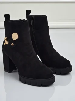 Botki damskie eko zamszowe na słupku Bearr Botki Z Delikatnym Ociepleniem|Botki Na Słupku