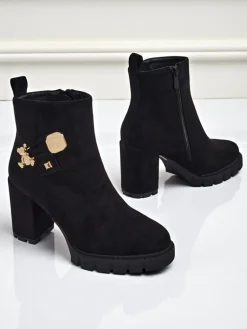 Botki damskie eko zamszowe na słupku Bearr Botki Z Delikatnym Ociepleniem|Botki Na Słupku