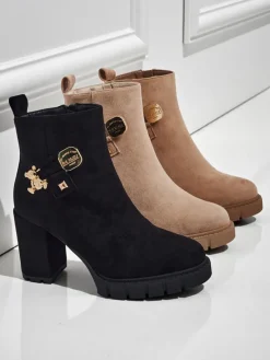 Botki damskie eko zamszowe na słupku Bearr Botki Z Delikatnym Ociepleniem|Botki Na Słupku