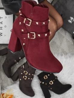 Online Botki damskie eko zamszowe z dżetami Selva Botki Z Delikatnym Ociepleniem|Botki Na Słupku