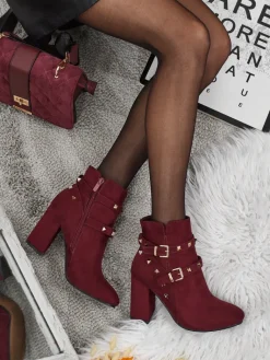 Online Botki damskie eko zamszowe z dżetami Selva Botki Z Delikatnym Ociepleniem|Botki Na Słupku