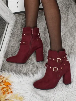 Online Botki damskie eko zamszowe z dżetami Selva Botki Z Delikatnym Ociepleniem|Botki Na Słupku