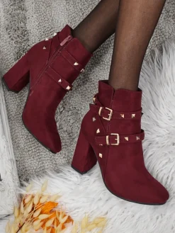 Online Botki damskie eko zamszowe z dżetami Selva Botki Z Delikatnym Ociepleniem|Botki Na Słupku