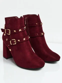 Online Botki damskie eko zamszowe z dżetami Selva Botki Z Delikatnym Ociepleniem|Botki Na Słupku