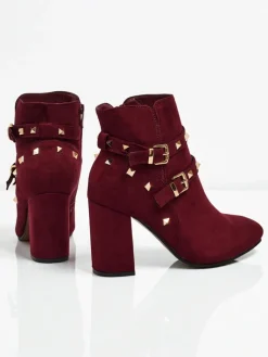 Online Botki damskie eko zamszowe z dżetami Selva Botki Z Delikatnym Ociepleniem|Botki Na Słupku