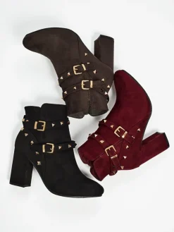 Online Botki damskie eko zamszowe z dżetami Selva Botki Z Delikatnym Ociepleniem|Botki Na Słupku