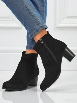 Best Botki damskie eko zamszowe na obcasie Crimson Echo Botki Z Delikatnym Ociepleniem|Botki Na Słupku