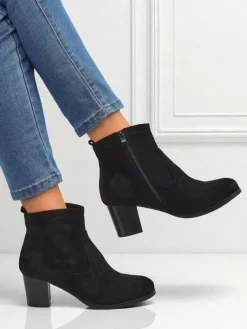 Best Botki damskie eko zamszowe na obcasie Crimson Echo Botki Z Delikatnym Ociepleniem|Botki Na Słupku