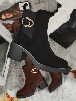 Outlet Botki damskie eko zamszowe na słupku Solenya Botki Z Delikatnym Ociepleniem|Botki Na Słupku