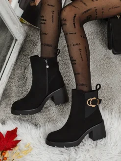 Outlet Botki damskie eko zamszowe na słupku Solenya Botki Z Delikatnym Ociepleniem|Botki Na Słupku