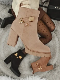 Clearance Botki damskie eko zamszowe na słupku Bearr Botki Z Delikatnym Ociepleniem|Botki Na Słupku