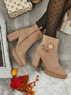 Clearance Botki damskie eko zamszowe na słupku Bearr Botki Z Delikatnym Ociepleniem|Botki Na Słupku