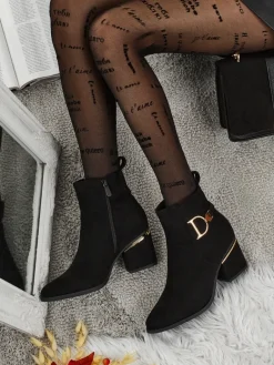 New Botki damskie eko zamszowe na słupku Calyssa Botki Z Delikatnym Ociepleniem|Botki Na Słupku