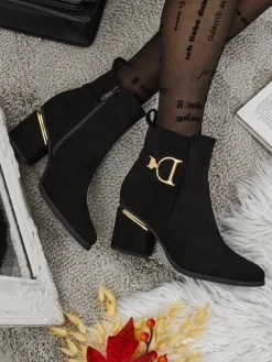 New Botki damskie eko zamszowe na słupku Calyssa Botki Z Delikatnym Ociepleniem|Botki Na Słupku