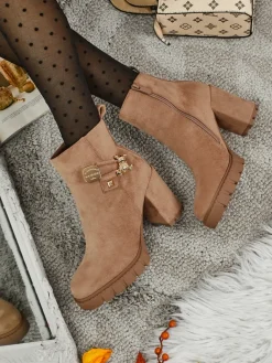 Discount Botki damskie eko zamszowe na słupku Bearr Botki Z Delikatnym Ociepleniem|Botki Na Słupku