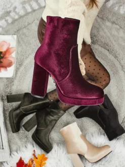 Online Botki damskie na słupku al'la Welur Miss Botki Z Delikatnym Ociepleniem|Botki Na Słupku