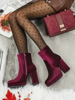 Online Botki damskie na słupku al'la Welur Miss Botki Z Delikatnym Ociepleniem|Botki Na Słupku