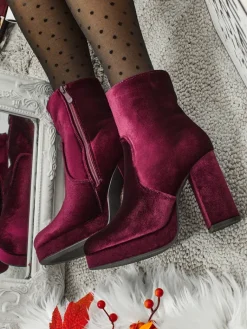 Online Botki damskie na słupku al'la Welur Miss Botki Z Delikatnym Ociepleniem|Botki Na Słupku