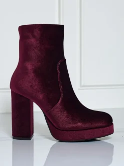 Online Botki damskie na słupku al'la Welur Miss Botki Z Delikatnym Ociepleniem|Botki Na Słupku