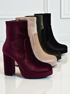 Online Botki damskie na słupku al'la Welur Miss Botki Z Delikatnym Ociepleniem|Botki Na Słupku