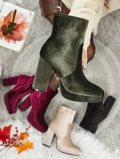 Online Botki damskie na słupku al'la Welur Miss Botki Z Delikatnym Ociepleniem|Botki Na Słupku