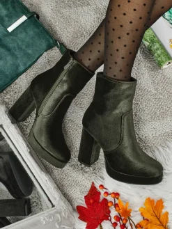 Online Botki damskie na słupku al'la Welur Miss Botki Z Delikatnym Ociepleniem|Botki Na Słupku