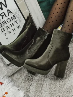 Online Botki damskie na słupku al'la Welur Miss Botki Z Delikatnym Ociepleniem|Botki Na Słupku