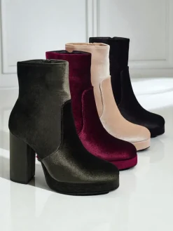 Online Botki damskie na słupku al'la Welur Miss Botki Z Delikatnym Ociepleniem|Botki Na Słupku