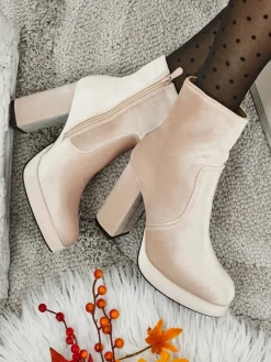 Online Botki damskie na słupku al'la Welur Miss Botki Z Delikatnym Ociepleniem|Botki Na Słupku