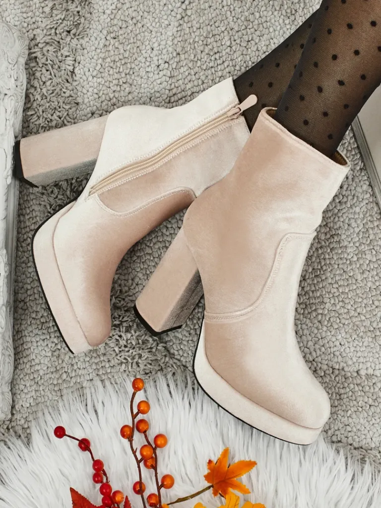 Online Botki damskie na słupku al'la Welur Miss Botki Z Delikatnym Ociepleniem|Botki Na Słupku