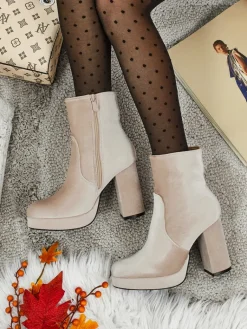 Online Botki damskie na słupku al'la Welur Miss Botki Z Delikatnym Ociepleniem|Botki Na Słupku