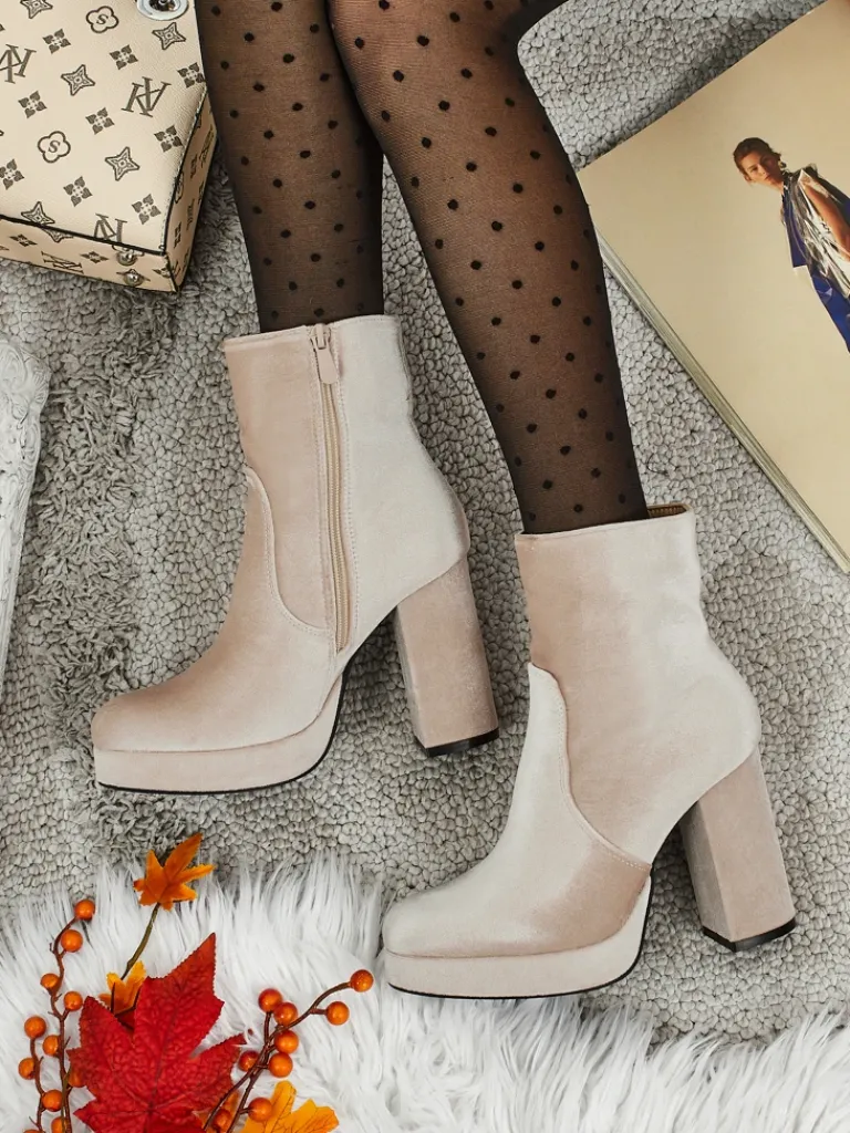 Online Botki damskie na słupku al'la Welur Miss Botki Z Delikatnym Ociepleniem|Botki Na Słupku