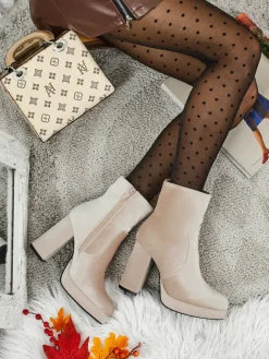 Online Botki damskie na słupku al'la Welur Miss Botki Z Delikatnym Ociepleniem|Botki Na Słupku