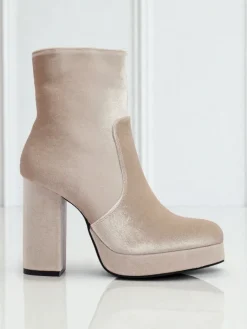 Online Botki damskie na słupku al'la Welur Miss Botki Z Delikatnym Ociepleniem|Botki Na Słupku