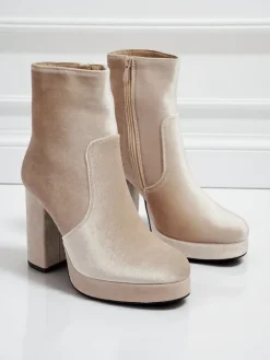 Online Botki damskie na słupku al'la Welur Miss Botki Z Delikatnym Ociepleniem|Botki Na Słupku