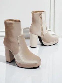 Online Botki damskie na słupku al'la Welur Miss Botki Z Delikatnym Ociepleniem|Botki Na Słupku