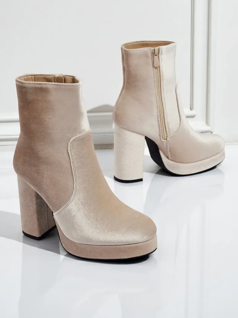 Online Botki damskie na słupku al'la Welur Miss Botki Z Delikatnym Ociepleniem|Botki Na Słupku