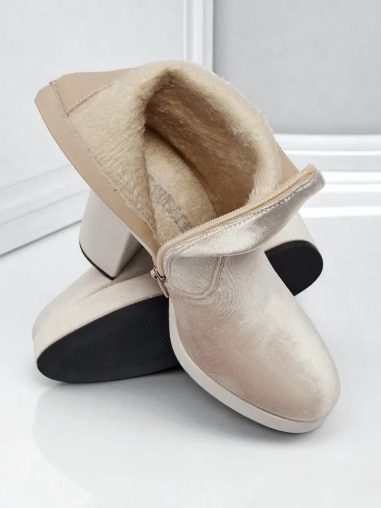 Online Botki damskie na słupku al'la Welur Miss Botki Z Delikatnym Ociepleniem|Botki Na Słupku