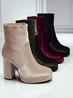 Online Botki damskie na słupku al'la Welur Miss Botki Z Delikatnym Ociepleniem|Botki Na Słupku