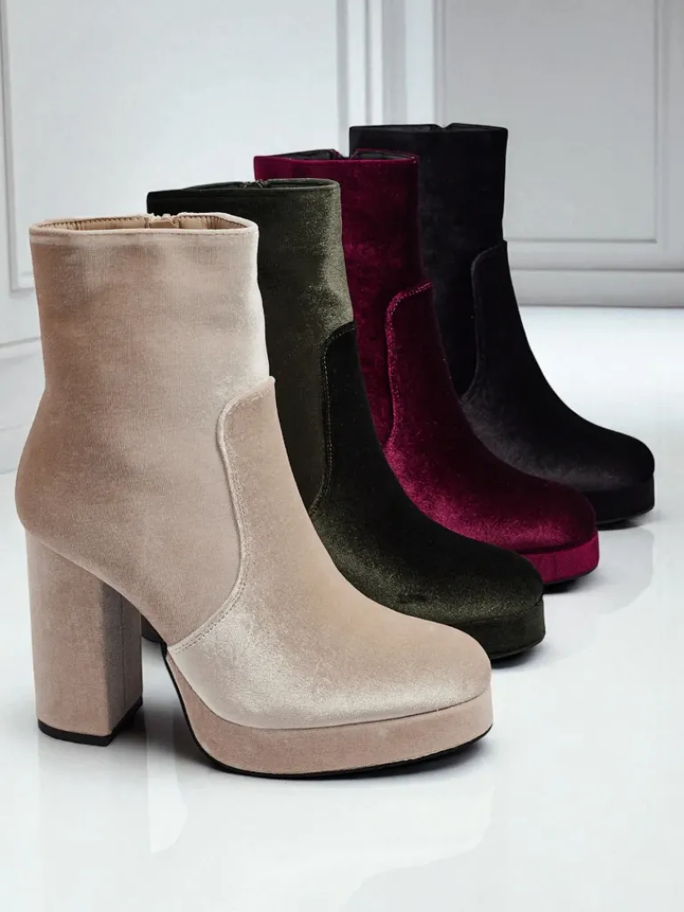 Online Botki damskie na słupku al'la Welur Miss Botki Z Delikatnym Ociepleniem|Botki Na Słupku