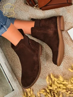 Discount Botki damskie z naturalnego zamszu Cuoio Elegante Botki Na Płaskim Obcasie