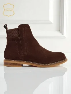 Discount Botki damskie z naturalnego zamszu Cuoio Elegante Botki Na Płaskim Obcasie