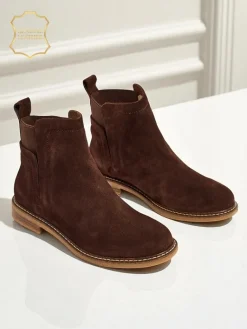 Discount Botki damskie z naturalnego zamszu Cuoio Elegante Botki Na Płaskim Obcasie