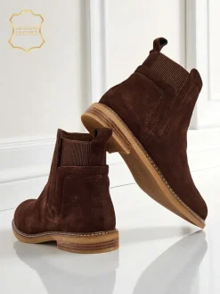 Discount Botki damskie z naturalnego zamszu Cuoio Elegante Botki Na Płaskim Obcasie