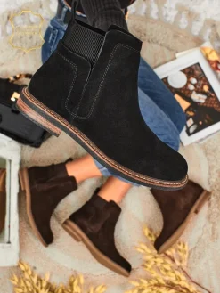 New Botki damskie z naturalnego zamszu Cuoio Elegante Botki Na Płaskim Obcasie