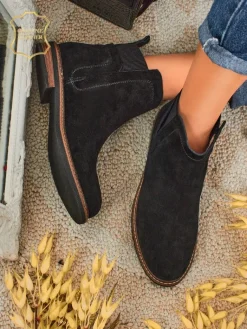 New Botki damskie z naturalnego zamszu Cuoio Elegante Botki Na Płaskim Obcasie