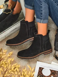 New Botki damskie z naturalnego zamszu Cuoio Elegante Botki Na Płaskim Obcasie