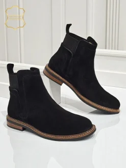 New Botki damskie z naturalnego zamszu Cuoio Elegante Botki Na Płaskim Obcasie